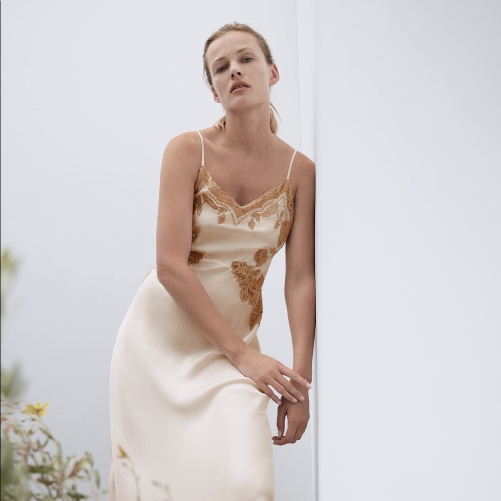Zara Long Lace Dress in Apricot